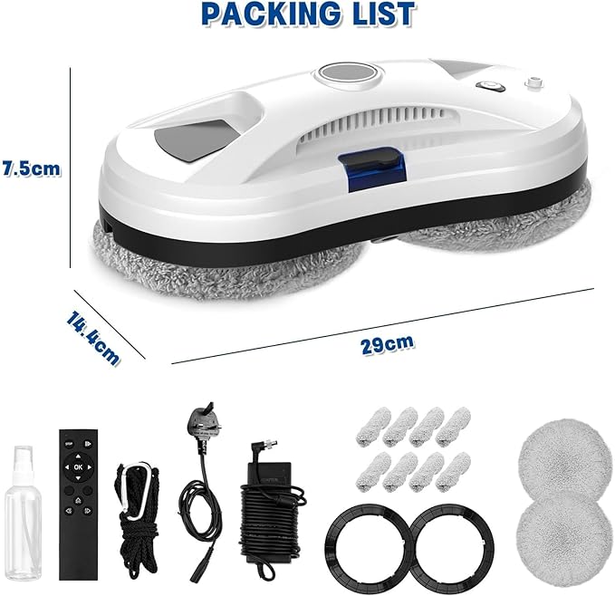 Window Cleaning Robot 2800Pa Robot Window Cleaner with Intelligent Edge Detection Remote Control Automatic Window Cleaner Suitable for Indoor/Outdoor Glass Mirrors Tiles