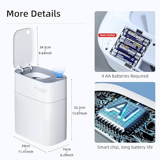 MOPALL Small Bathroom Trash Cans with LidsMotion Sensor Bathroom Trash CanNarrow Waterproof Plastic 3.5 Gallon Automatic Adsorption Touchless Garbage CanWhite