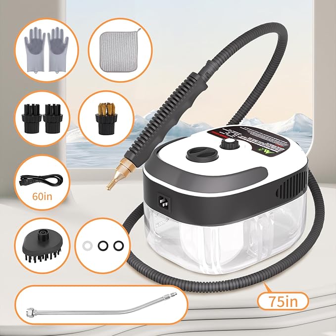 Handheld Pressurized Steam Cleaner2500W Handheld High Temp Portable Cleaning Machine Cleaning for Couch Auto Floor and More (White)