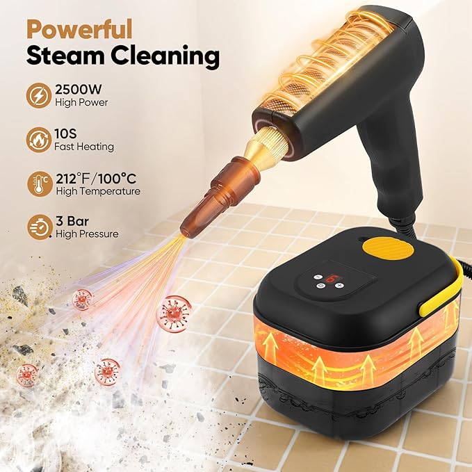 ALILYY Handheld Steam Cleaner for HomeSteamer for Cleaning47.3oz Water TankPortable Steam Cleaner with 13 Accessories for Home CleaningGreaseFloorCouchWindowCar SeatTileGroutBlack