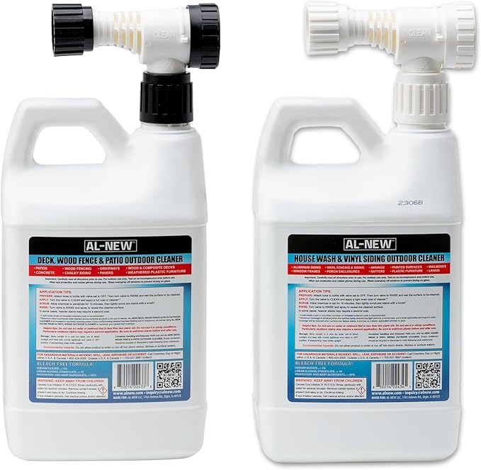 AL-NEW Outdoor Cleaner Combo Pack of 2 | Versatile Outdoor Cleaner Perfect For Use On Vinyl Siding Composite Decking Wood Fences Outdoor Patios Gutters &amp More (Outdoor Cleaner Hose-End Combo