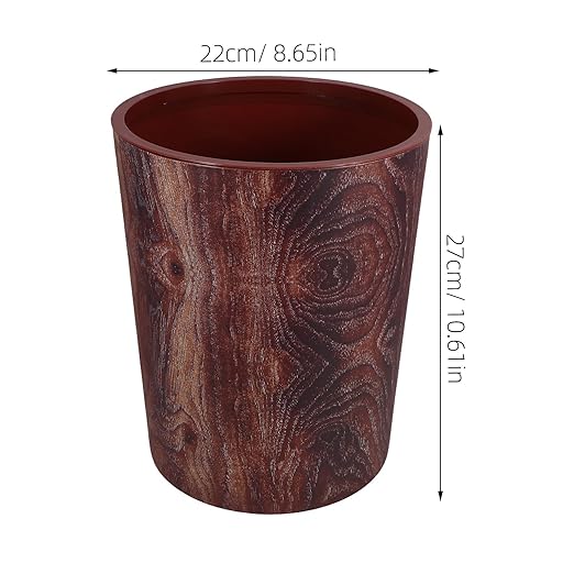 Vintage Wood Grain Small Trash Can for Bathroom and Kitchen 3.5 Gallon Plastic Wastebasket with Large Capacity Compact Garbage Bin for Office and Living Room Use