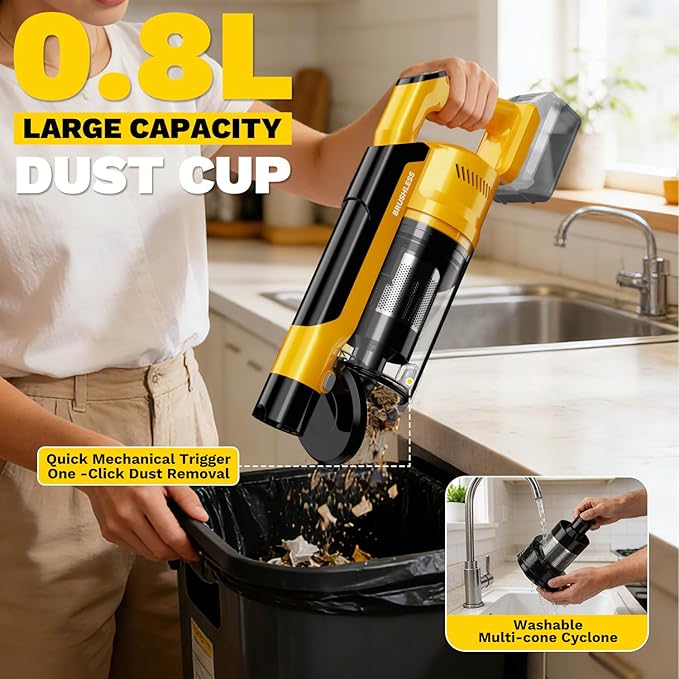 Cordless Vacuum Cleaner Compatible with DeWalt 20V Battery 8-in-1 Stick Vacuum with Pet Brush 35KPA Suction 350W Brushless Motor Smart Touchscreen for Carpet Floor Car (Battery Not Included)