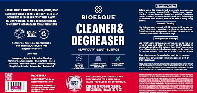 Bioesque Heavy Duty Multi-Surface Cleaner &amp Degreaser Concentrated Professional Formula 32 Fl Oz (Pack of 12)