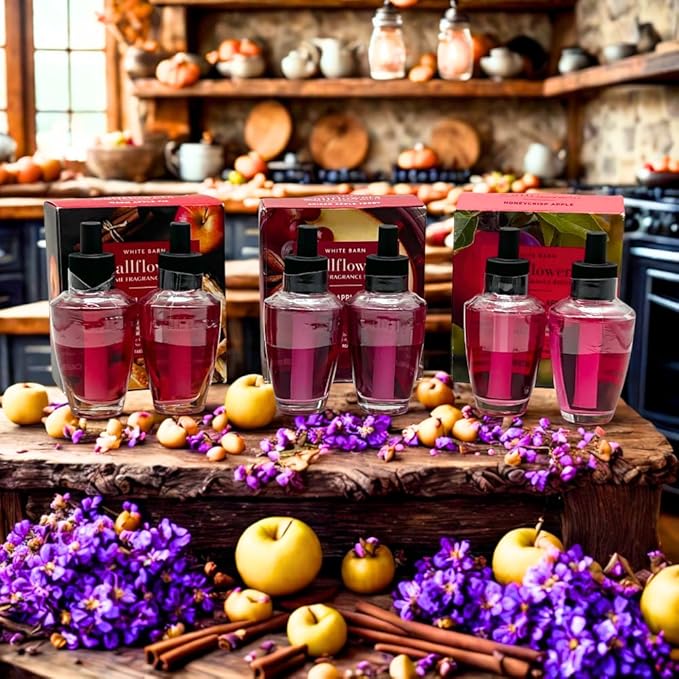 Bath &amp Body Works Wallflowers Refills FALL APPLE SCENT Collection 3pc Bundle with 40-Inch Red Holiday &amp Glittered Polka-Dot Ribbon Bow – Spiced Apple Toddy Honeycrisp &amp Warm Apple Pie (2-