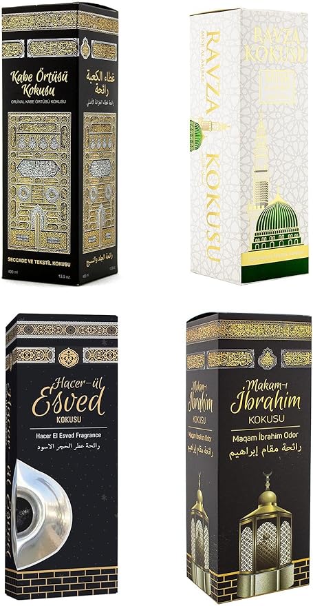 Room Spray Set Kabe Cover Medina Rawda Hajar Aswad and Makam Ibrahim Scents 400ml Air Freshener - One Size