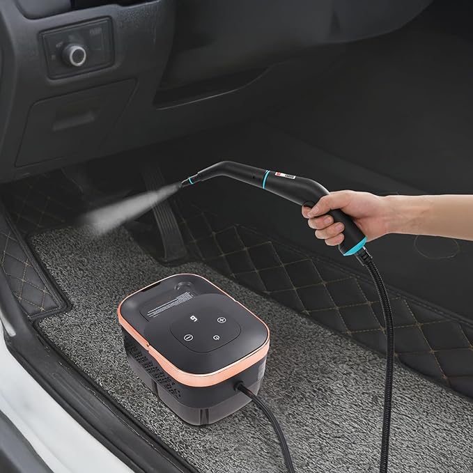 Handheld Steam Cleaner 1500WCar Detailing Steamer with 6 Adjustable Settings for Home UseHigh-Temperature Steam Disinfection Machine (Rose GoldBlack)