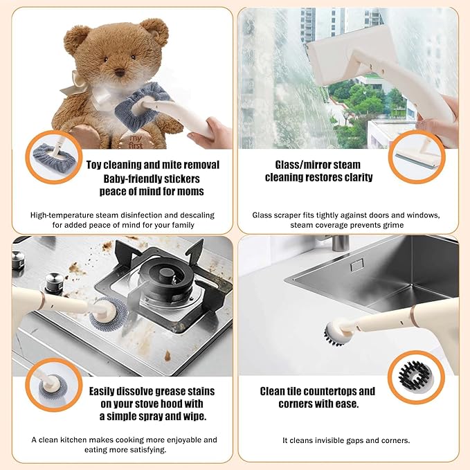 Steam Cleaner Pressurized Handheld Multi-Surface Natural Steam Cleaner Instant-Heat Steam Cleaner for home Handheld Steam Cleaner with 7 tools for Car Bathroom Shower Window Grime Grease