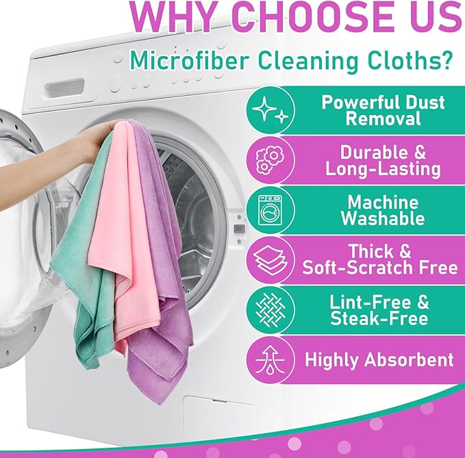 Newwiee 6 Pcs Extra Large Microfiber Cleaning Cloth 30 x 20 Washable Reusable Microfiber Towel Streak Free Lint Free Cloth for Cleaning Home Glass Office Window Bathrooms (Pastel Colors)