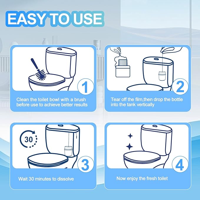 KIISIISO Toilet Bowl Cleaners-6 Pack Automatic Toilet Tank Cleaner Tablets in Bottles Long-Lasting Powerful Cleaning Prevents Bathroom Stain &amp Odors Build Up Septic Safe Blue Water