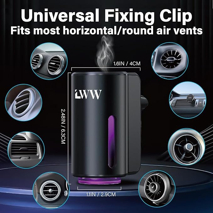 Car Air Freshener Diffuser Portable Intelligent Car Aroma Diffuser with 3 Adjustable Modes Rechargeable Car Aromatherapy MachineTravel Essentials Gifts for Women Men Long-Lasting (10Scents)