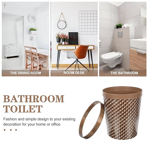 Plastic Trash Bin with Pressed Rim Office and Bathroom Wastebasket Compact Sturdy Storage Container for Home and Office Use