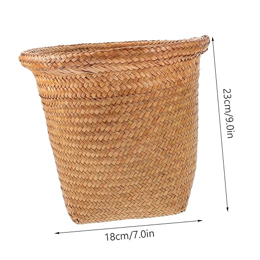 Healifty Straw Woven Wastebasket Medium Handwoven Household Waste Can for Office Bedroom Bathroom Home Rustproof Rubbish Container with Neat Edges for Easy Waste Paper Disposal Random Color