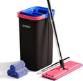 JOYMOOP Microfiber Flat Mop and Bucket System Mops for Floor Cleaning and Wall Cleaner Hardwood Tile Laminate Vinyl Floors Smooth Walls and Glass Windows - 60 Flat Mop+3 Microfiber Pads[Black]