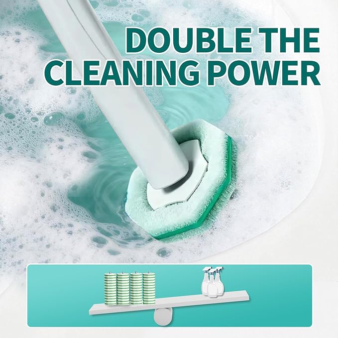 Disposable Toilet Brush Toilet Bowl Cleaning System with 48 Count Wand Refill Clean Brush Starter Kit with 1 Toilet Wand 1 Storage Caddy and 1 wall Sticker (White)