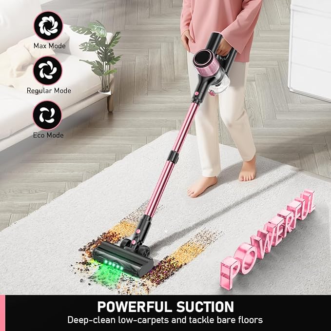 LED Cordless Stick Vacuum Cleaner for Apartments – Lightweight 4-in-1 Rechargeable Vacuum with LED Headlight Quiet Strong Suction Self-Standing &amp Easy Storage for Hardwood Floors &amp Carpets