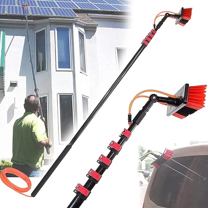 Glass Cleaning Brush Home Water Fed Telescopic Pole Kit Solar Panel Brush Rotating for Photovoltaic PanelWindow Cleaning Poles 3.6M/5.4M/6M/7.2M/9M/11M Solar Panel Cleaning Brush Pole Water