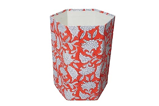 Handmade Cotton Paper Waste Basket Stylish Trash Can for Home or Office (1 ORE-NGE White FLOWAR)