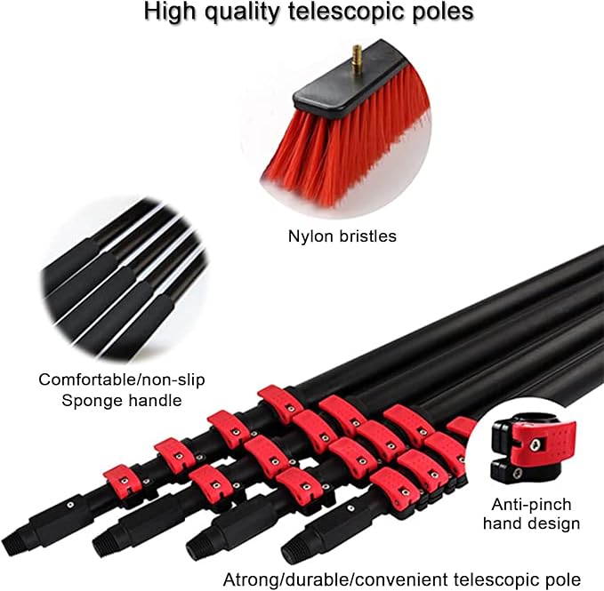 Telescopic Water Fed Brush Extendable Long Reach Window Cleaner Equipment Suitable for Window Glass Solar Panel35cmbrush-30FT/9M