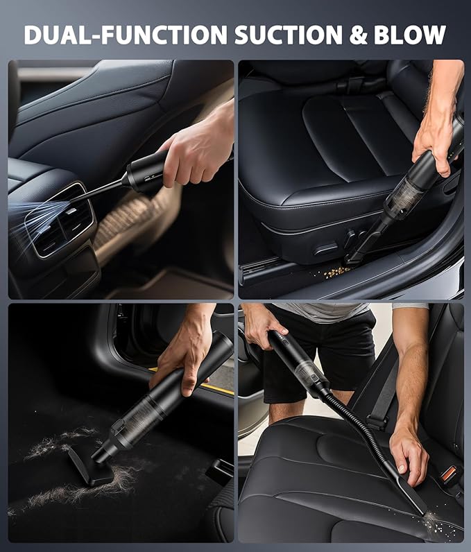 Car Vacuum Portable Cordless Handheld Vacuum Cleaner 4-in-1 Mini Cordless Vacuum with 2 Suction Modes and 16800pa Suction Power Blowing &amp Inflating 2 Modes Handheld Vacuum for Car Desk Keyboards