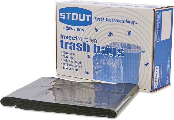 Stout P3752K20 Insect-Repellent Trash Garbage Bags 55gal 2mil 37 x 52 Blk 65/Box