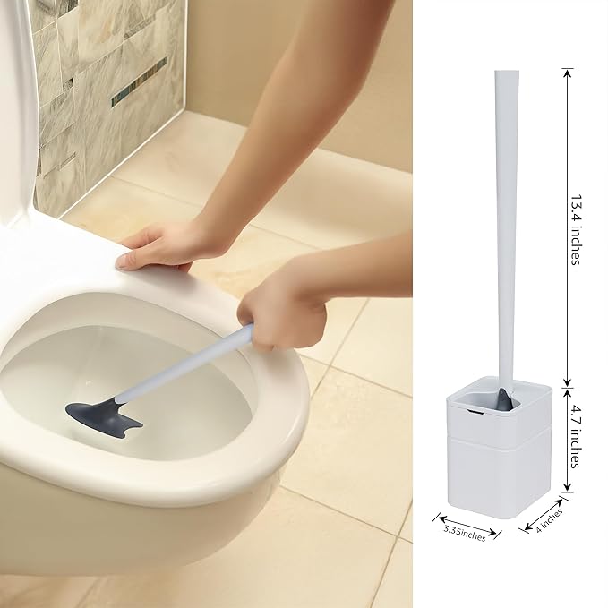 Broombi Sani-Flex Toilet Brush Squeegee and drip-Less Holder Set with a Patented Silicone Bristle-Free Head - no Mess no clinging gunk or Poo Super Clean Solution (White)