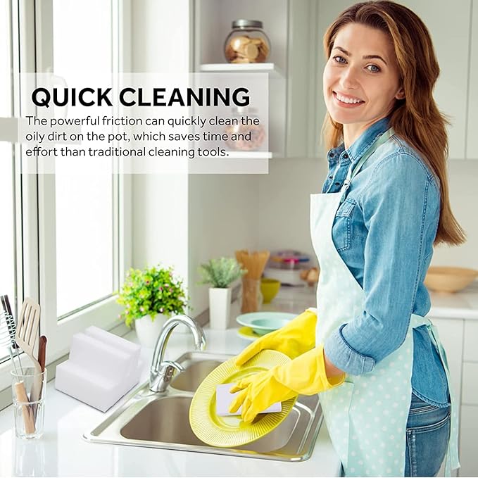 100Pack Magic Sponge Eraser Melamine Sponge Foam Non-Scratch Heavy Duty Kitchen Scrub Pads Multi-Functional Household Cleaning Sponges for Dish Bathroom Bathtub Sink Cup Wall Cleaner