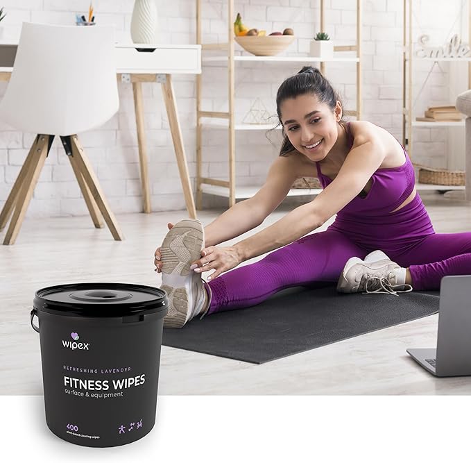 Wipex Gym Cleaning Wipes Bundle - Get 3 Buckets (1) Lavender (1) Lemongrass Plant-Based Fitness Equipment Wipes and (1) Sanitizing BZK Bucket for Hands Use at home or Gym 400 Count (Pack of 3)