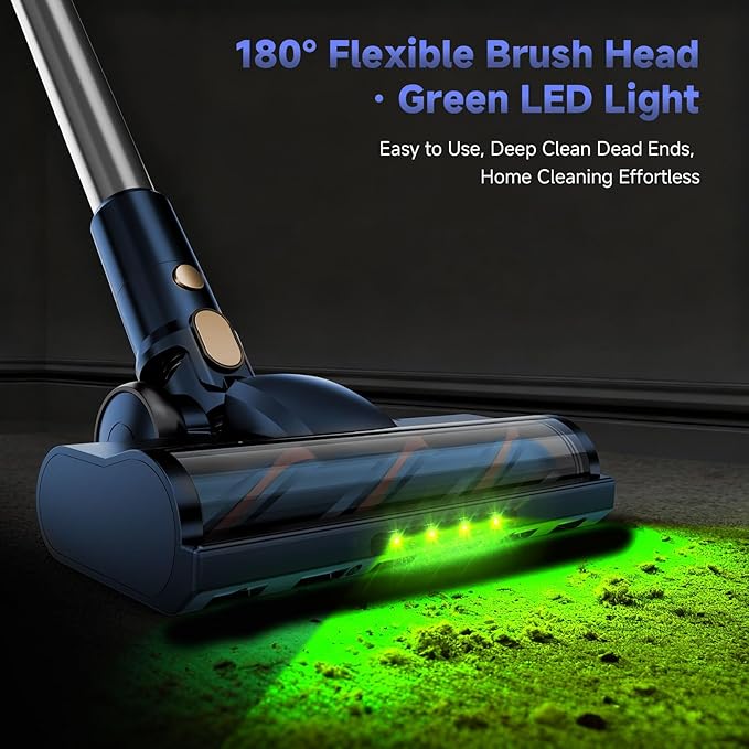 Cordless Stick Vacuum Cleaner - 45KPA Powerful Suction Vacuum with 45 Min Runtime Detachable Battery Anti-Tangle &amp 1.5L Dust Cup 8 in 1 Vacuum Cleaner for Pet Hair Carpet HardFloor Blue