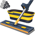 2025 New Large Flat Mop with 6 Reusable Mop Head Dry and Wet Flat Mop and Bucket Set Adjustable Handle Self Wringing Flat Mops 360 Rotation Flat Mop (Blue with 6pcs Mop Head)