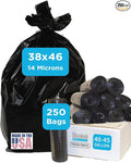 Black Garbage Bags Made in USA 40-45 Gallon Light Duty Durable Unscented High Density Industrial and Commercial Use for Lawn Leaf No Ears No Ties Bulk 250 Count