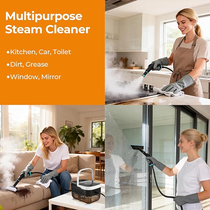 BEAMNOVA Handheld Steam Cleaner Car Steamer for Auto Detailing High-Pressure Multi-Purpose Steam Cleaning Machine 42 oz for Car Interior Kitchen Bathroom Grout &amp Tile Floors White
