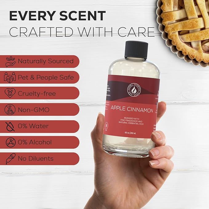 Aroma Country Apple Cinnamon Diffuser Oil - Luxury Essential Oils for Diffuser Refill &amp Air Freshener Room Spray - Long-Lasting &amp Natural Home Fragrance Apple Cinnamon Scented Oil (8.5 Fl. oz
