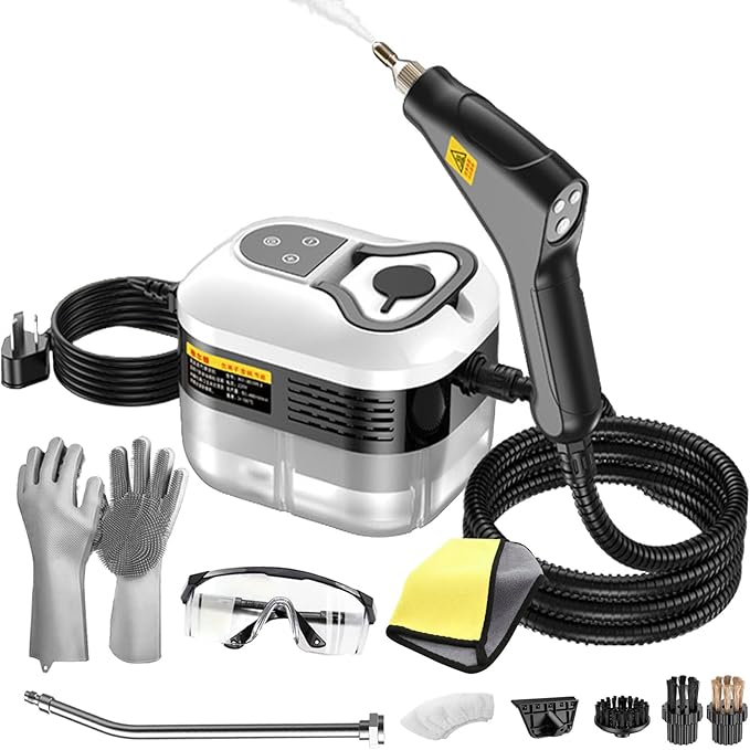 2500w Handheld High-Temperature Pressurized Steam Cleaner 6-Speed Portable Steamer 10s Fast Heating 1.2L Water Tank for Cleaning Auto Detailing Furniture Kitchen Grout FloorTile (White)