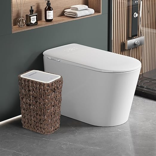 Bathroom Small Trash Can with Lid2.6 Gallon Small Garbage Can with Rattan Basket Slim Wicker Wastebasket Trash Can Press Top Lid for BathroomKitchenOfficeLiving RoomBedroom Brown