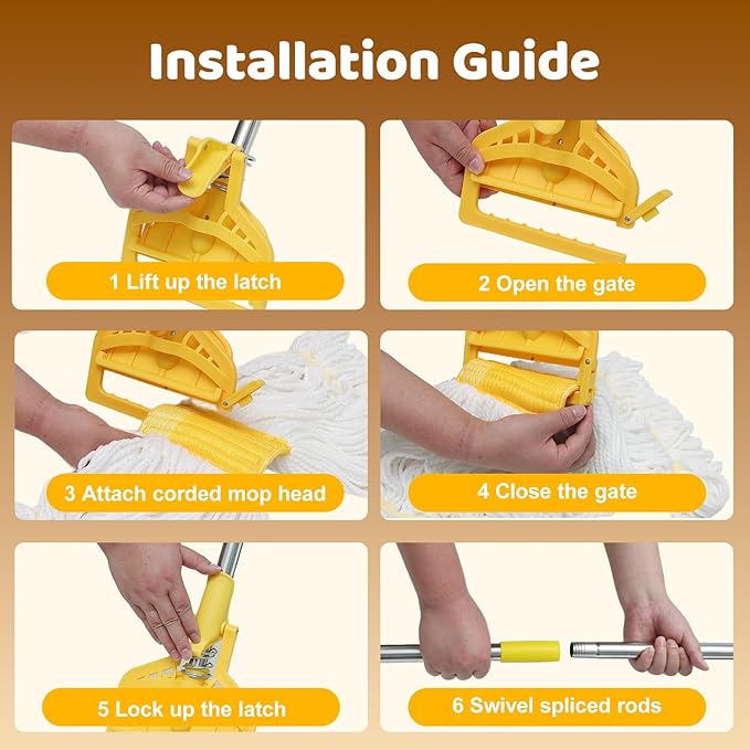 2 Pack Commercial Mop Heavy Duty Industrial Cotton Mop 61 inch Long Metal Handle Commercial Mop for HomeGarageOfficeWorkshopTile FloorWarehouse Floor Cleaning