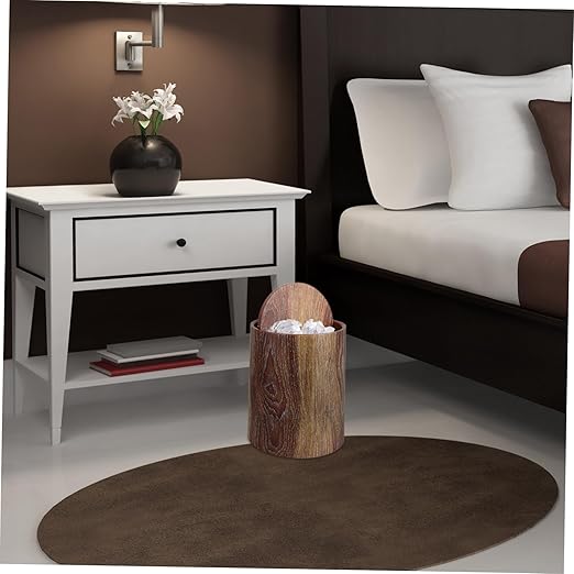 Kitchen Trash Can Swing Lid Imitation Wood Grain Design Capacity for Home Office and Bathroom Easy to Clean Wastebasket