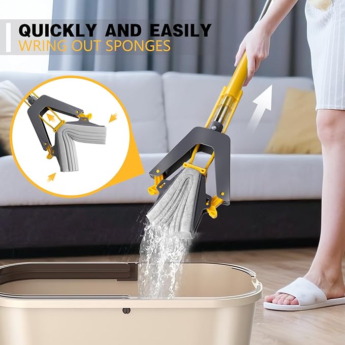 Masthome Microfiber Mops for Floor Cleaning with Washable Pads 4pcs&amp Roller Sponge Mop with 3 Absorbent PVA Mop Refills for Floor Cleaning
