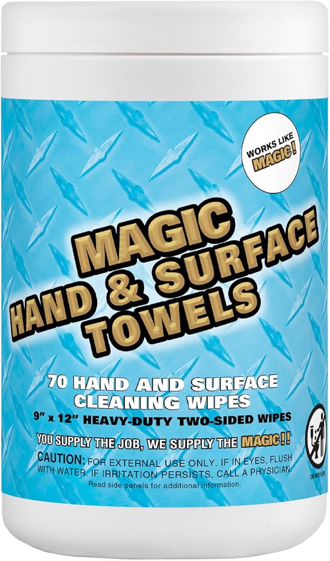 Magic Heavy Duty Cleaning Wipes - Dual Sided Hand &amp Surface Shop Towels | Professional-grade Cleaning | Waterless | Moisturizing | Cleans Grease Oil Dirt &amp more (6 Pack | 420 Sheets Total)