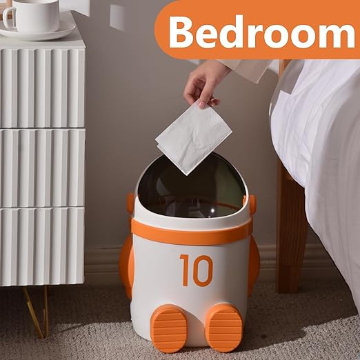 URALFA Astronaut Trash Can 12 Liter /3.2 Gallon Bathroom Trash Can with Lid Cute Garbage Can for Kids Plastic Garbage Can with Swing Lid Spaceman Wastebasket for Bedroom Dorm Living Room Orange