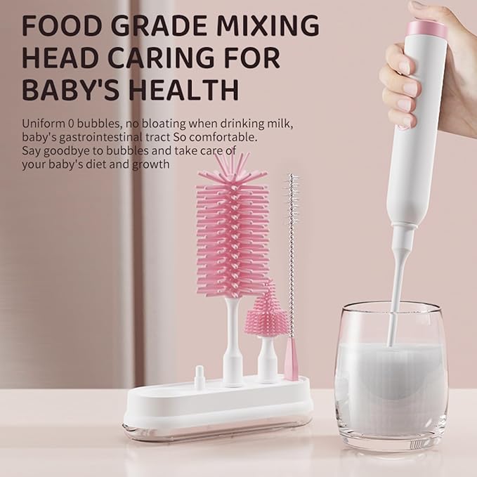 Rechargeable Electric Bottle Brush with Stand - 360° Spin Silicone Cleaner for Baby Bottles Breast Pumps &amp Small Household Containers (Pink)
