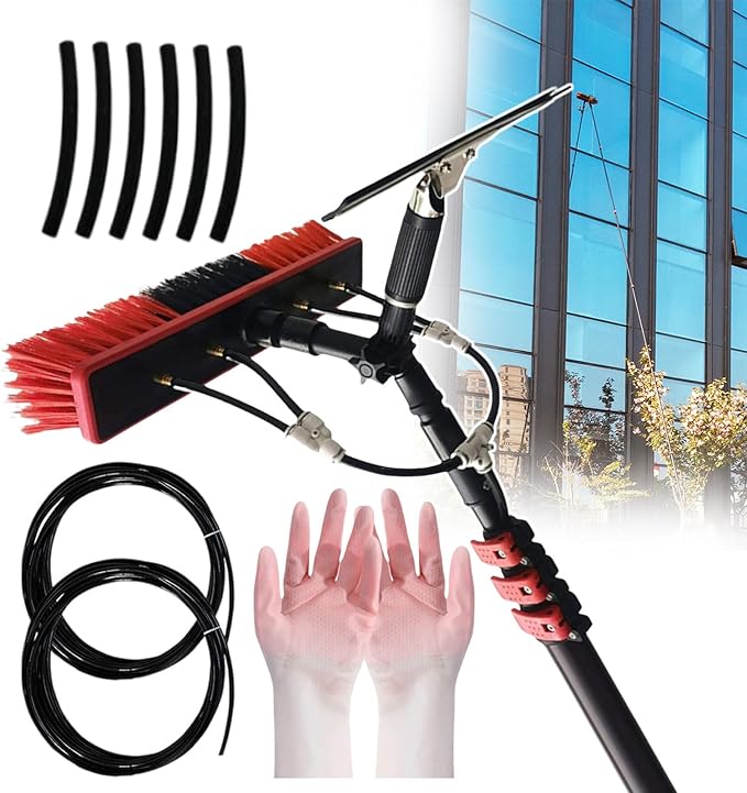 Water Fed Pole Telescopic Window Cleaner Conservatory Roof Cleaner Water Fed Extendable Brush/Window Clean Kit/Roof Cleaning Tools Come with Rubber Gloves10.8m/36ft