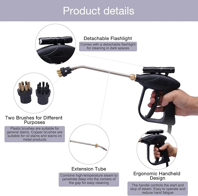 Multifunction Handheld Steam Cleaner 1600W Electric High Pressure Steam Clean Mobile Cleaning Machine Power Steamer High Temperature Portable Steam Cleaner for Furniture Car Household (Black)