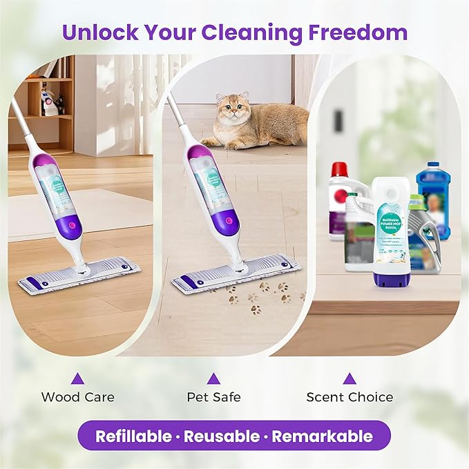 Refillable Bottle for Swiffer® Power Mop™ - 720 ML/24 FL OZ - Leak-Proof HDPE Material Solution Bottle 2 Empty Bottle + 14 Silicone Pads + 1 Funnel Easy Install for Use with Any Cleaning Solution