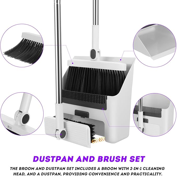 Foldable Broom and Dustpan Set 3-in-1 with Long Handle Compact Design for Indoor and Outdoor Cleaning Home Kitchen Sweeping Tool