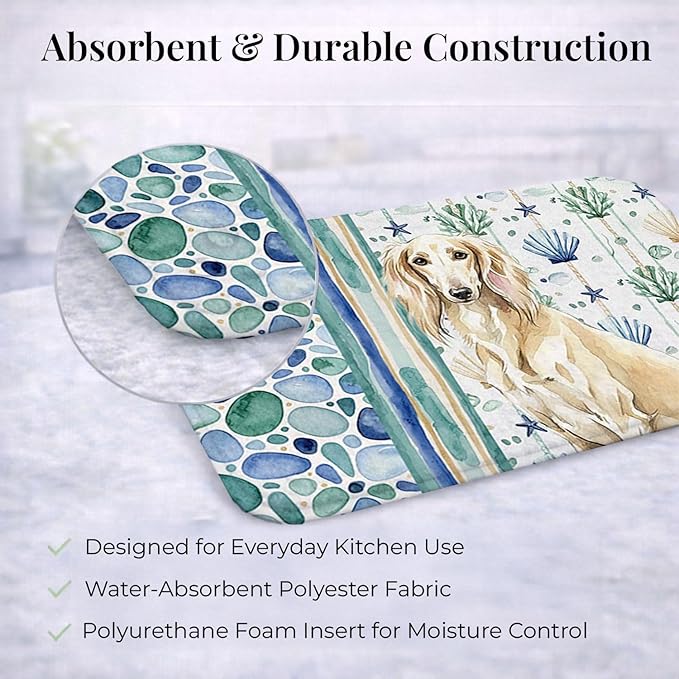 Caroline's Treasures Cream Saluki Coastal Sea Glass Dish Drying Mat Absorbent Dish Drying Mat Pad for Kitchen Counter Dish Drainer Mat for Countertop 14 x 21 Multicolor