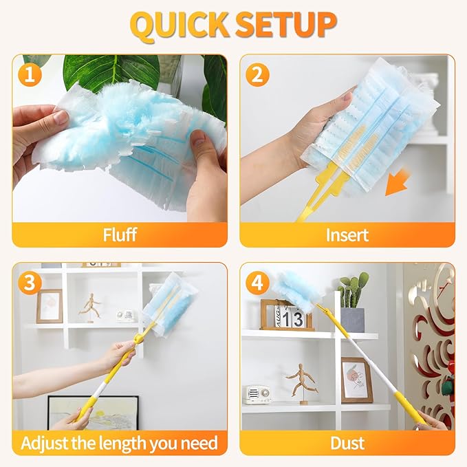 60 Count Electrostatic Duster Refills Compatible with Swiffer DusterMulti-Surface Dusting RefillsMicrofibre Dusters for Cleaning with 1Pcs Retractable HandleUnscented
