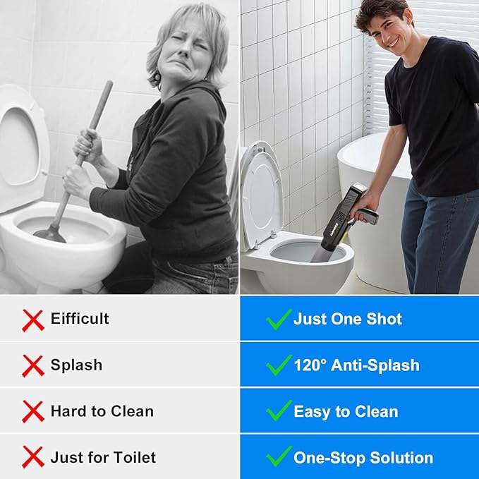 ‌Electric Toilet Plunger for Bathroom High-Pressure Air Plunger Heavy-Duty Clog Remover for Toilets Toilet Drain Unclogger (Ink Black)