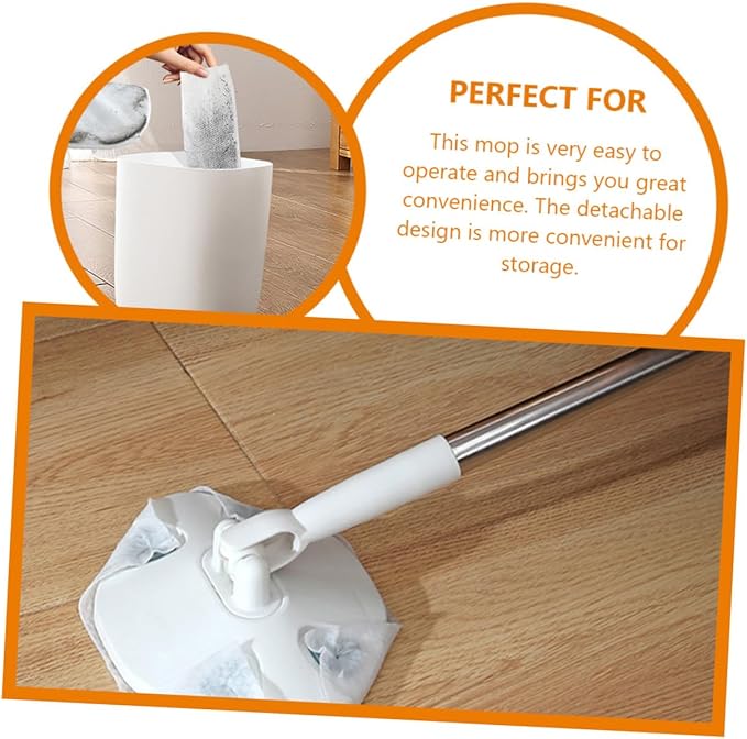 Retractable Dust Mop for Floor Cleaning with Rotatable Triangular Head White Microfiber No-wash Household Cleaning Mop with Long Handle for Hard Surfaces and Easy Dust Removal