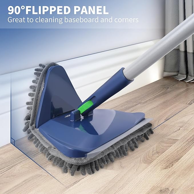 BOOMJOY Wall Cleaner Mop with 82 Inches Long Handle Baseboard Cleaner Tool Duster with Squeegee Ceiling Cleaning Tool with 6 Replacement Pads for Painted Walls Window Floor - Blue